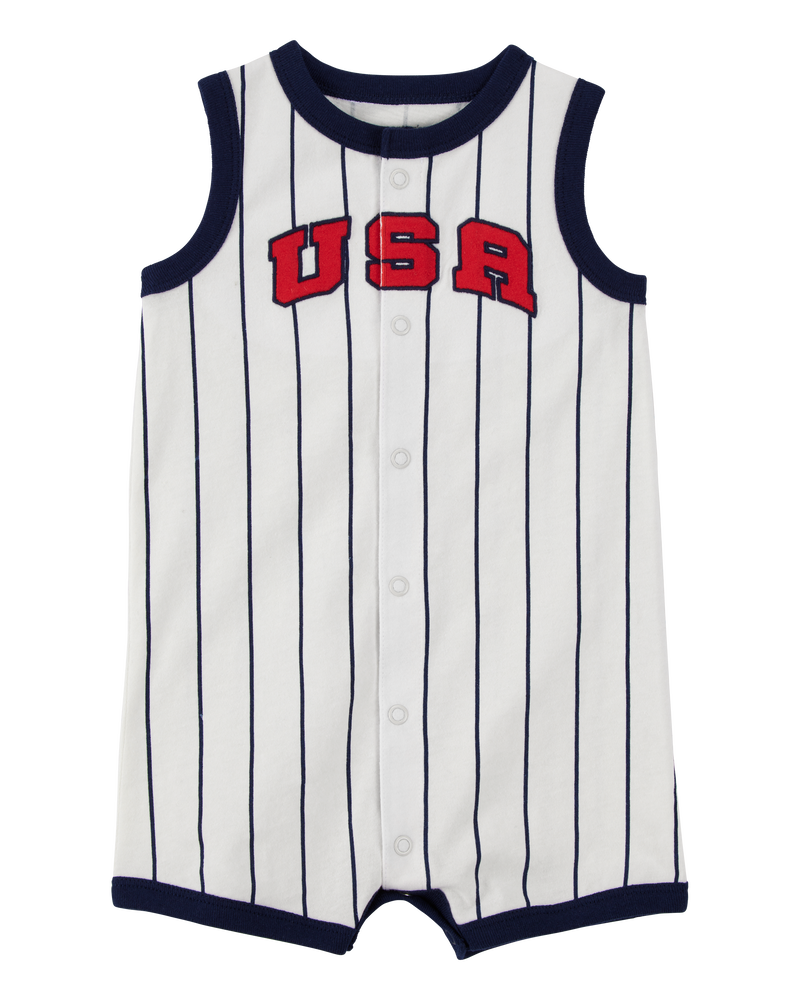 Baby USA Varsity Stripe Romper, image 1 of 3 slides