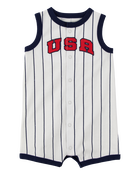 Baby USA Varsity Stripe Romper, image 1 of 3 slides