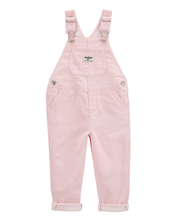 Toddler Knit Denim Hickory Stripe Overalls - Pink, 