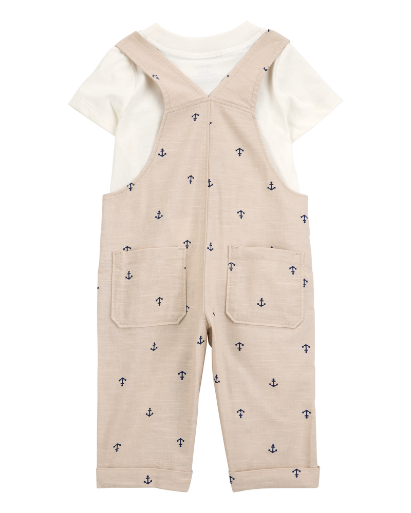 Baby 2-Piece Anchor Tee & Overall Set - Tan/Ivory, image 2 of 6 slides