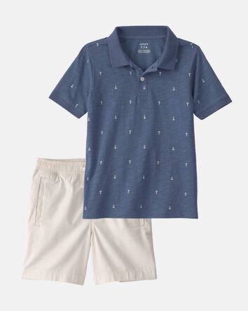 Boys 2-Piece Polo Shirt & Short Set - Blue/White, 