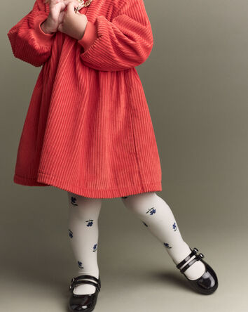 Toddler Girl Floral Nylon Tights - Cream/Blue, 