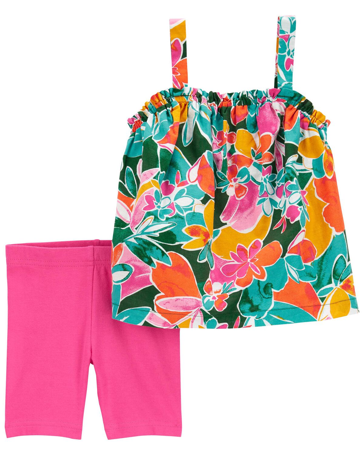 Multi Toddler 2Piece Floral Ruffle Tank & Bike Short Set