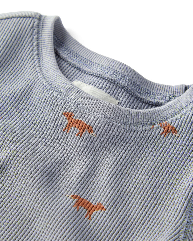 Baby 2-Piece Organic Cotton Waffle Knit Set in Shadow Fox Print, image 3 of 6 slides