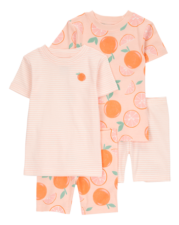 Baby Orange Print Snug Fit Cotton 4-Piece Pajamas, 