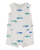 Baby Fish Cotton Blend Romper - Grey, image 1 of 4 slides