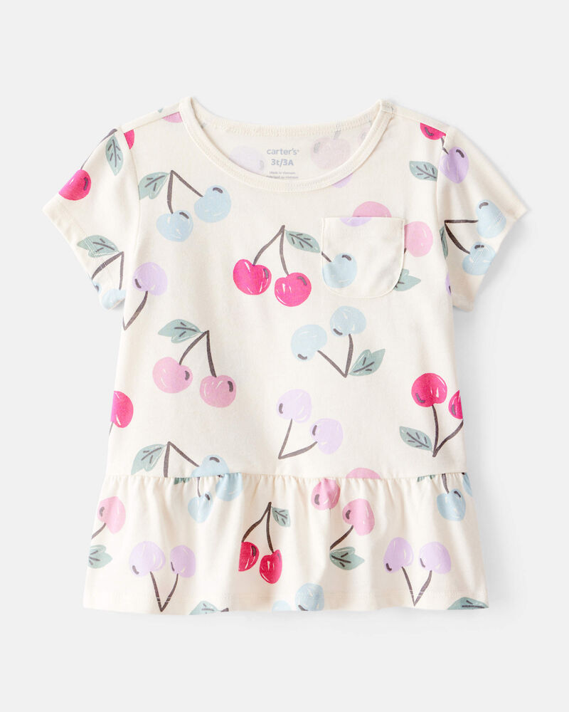 Toddler Girl Cherry Print Short-Sleeve Peplum Top - White, image 1 of 3 slides