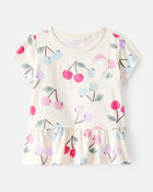 Toddler Girl Cherry Print Short-Sleeve Peplum Top - White, image 1 of 3 slides