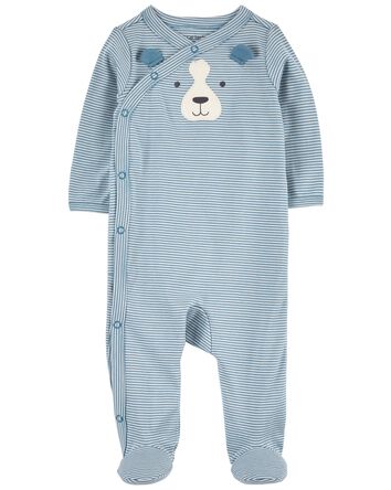 Baby Striped Dog Side-Snap Cotton Sleep & Play Pajamas, 