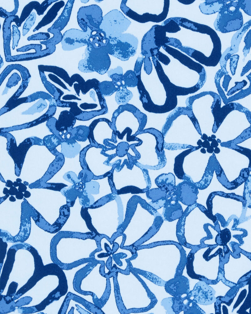 Kid 1- Piece Floral Long-Sleeve Rashguard Swimsuit - Blue, image 3 of 4 slides