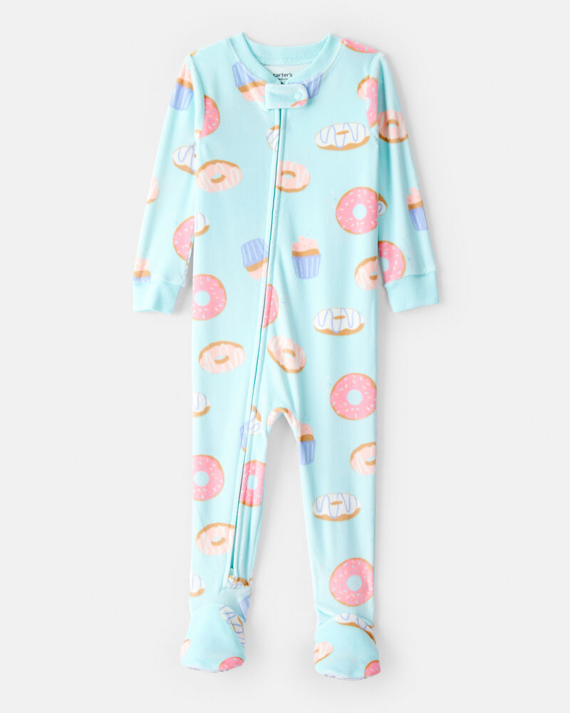 Baby Girl Donuts Velour Long-Sleeve Loose Fit 1-Piece Pajamas - Blue, image 1 of 4 slides