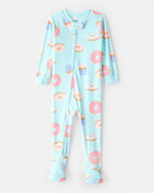 Baby Girl Donuts Velour Long-Sleeve Loose Fit 1-Piece Pajamas - Blue, image 1 of 4 slides