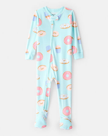 Baby Girl Donuts Velour Long-Sleeve Loose Fit 1-Piece Pajamas - Blue, 