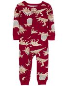 Toddler 1-Piece Dinosaur 100% Snug Fit Cotton Footless Pajamas, image 1 of 3 slides