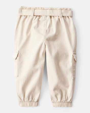 Baby Girl Cotton Cargo Joggers - Ivory, 