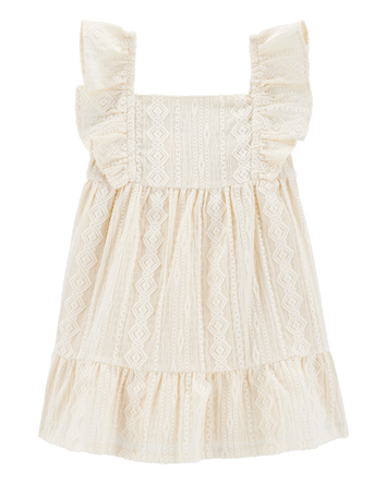 Baby Tiered Flutter-Sleeve Crochet Dress - Ivory, 
