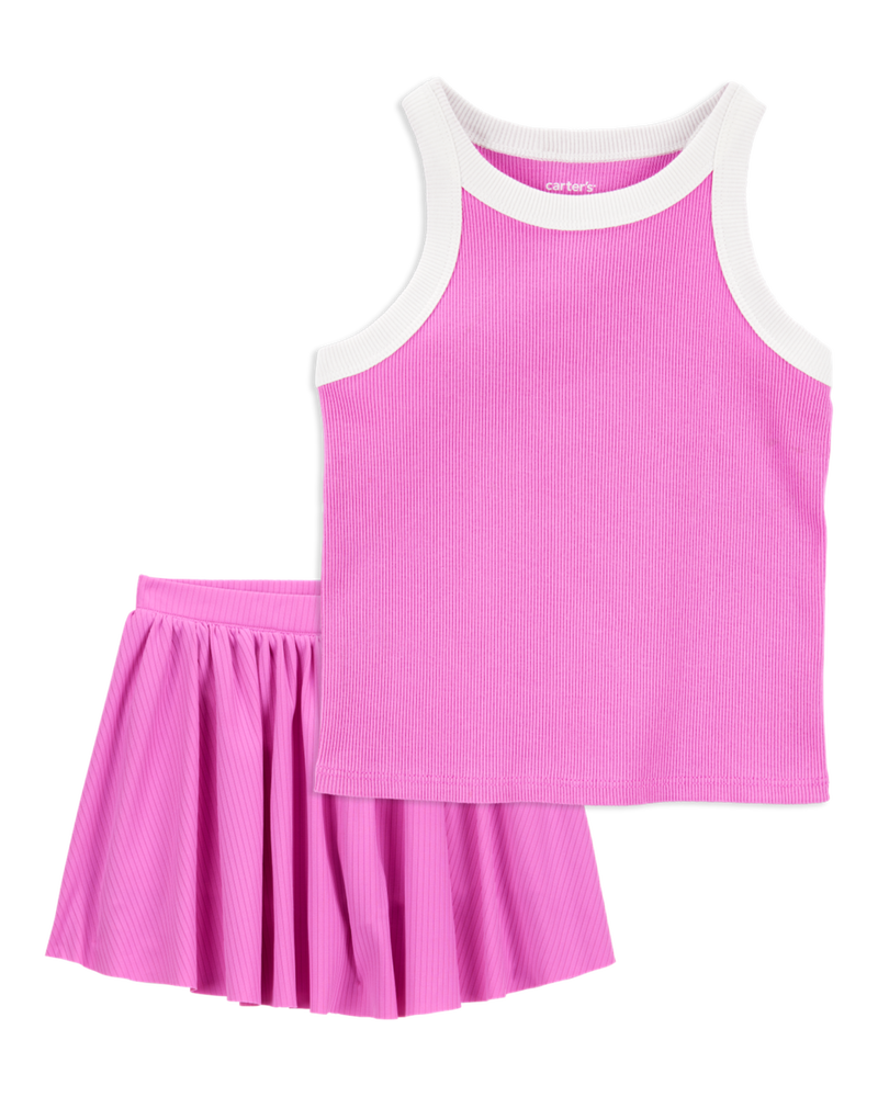 Toddler 2-Piece Ribbed Double Dutch Tank & Active Skort Set - Pink, image 1 of 8 slides