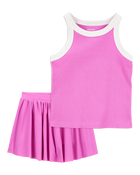 Toddler 2-Piece Ribbed Double Dutch Tank & Active Skort Set - Pink, image 1 of 8 slides