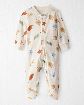 Baby Organic Cotton Sleep & Play Pajamas in Autumn Leaves Print, 