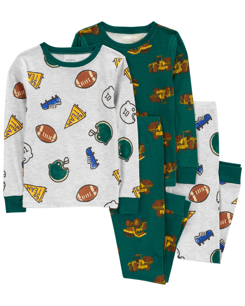 Kid 4-Piece Sports 100% Snug Fit Cotton Pajamas, image 1 of 4 slides