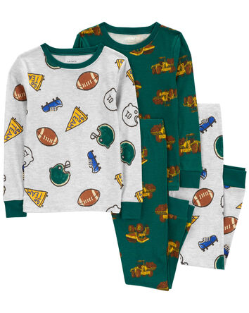 Kid 4-Piece Sports 100% Snug Fit Cotton Pajamas, 