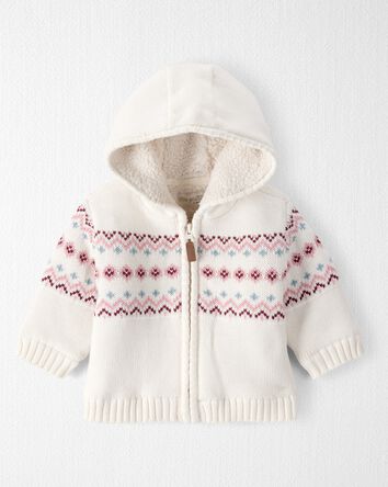 Baby Girl Recycled Fair Isle Sherpa Sweater Knit Jacket , 