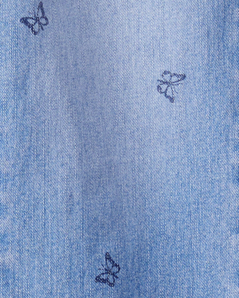 Girls Butterfly Print Denim Pull-On Jeans - Blue, image 3 of 4 slides