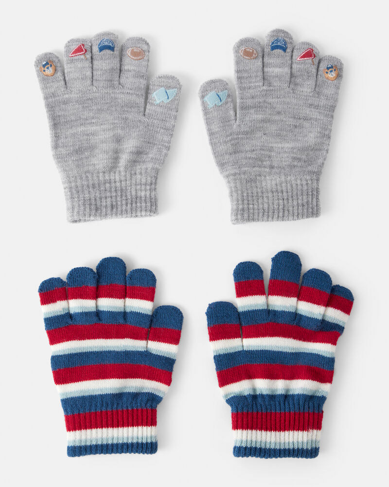 Boys 2-Pack Stripe & Sports Gloves - Blue/Green, image 1 of 2 slides