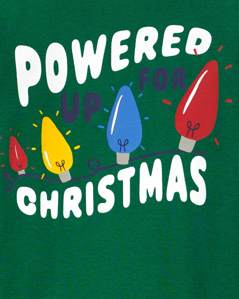 Kid 2-Piece Christmas Lights Cotton & Velboa Pajamas, image 2 of 3 slides