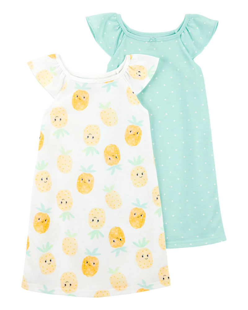 Girls 2-Pack Pineapple Nightgowns, image 1 of 4 slides
