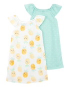 Girls 2-Pack Pineapple Nightgowns, image 1 of 4 slides