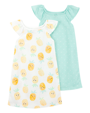 Girls 2-Pack Pineapple Nightgowns, 