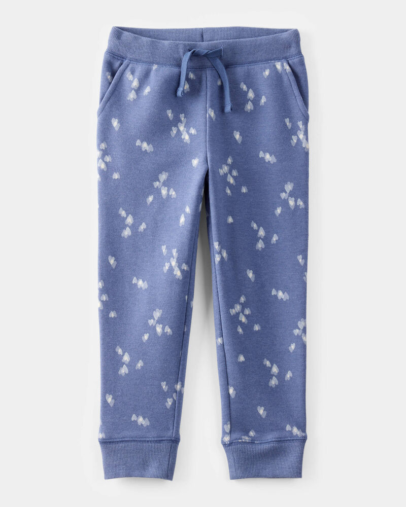 Toddler Girl Heart Print Fleece Drawstring Joggers - Blue, image 1 of 4 slides