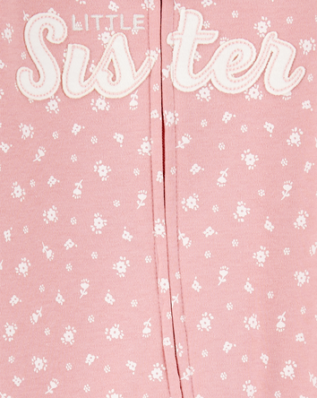 Baby Girl Little Sister 2-Way Zip Cotton Sleep & Play Pajamas - Pink, 
