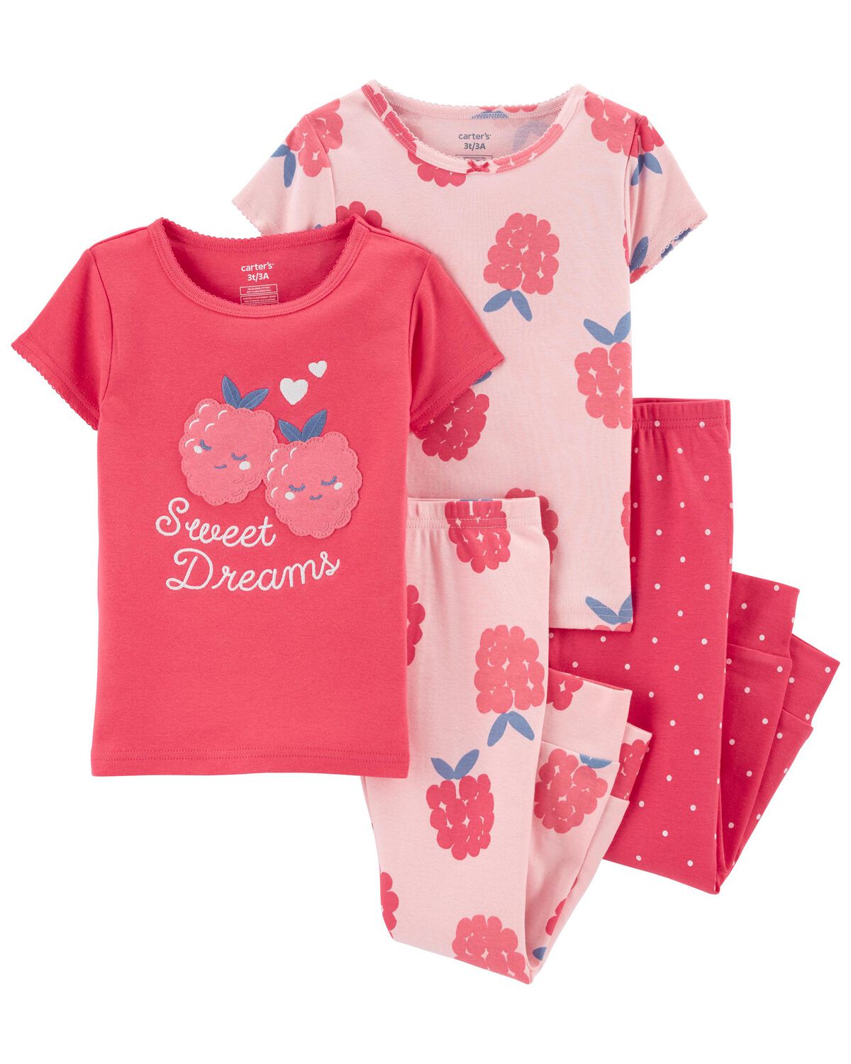 Pink Toddler 4Piece Raspberry 100 Snug Fit Cotton Pajamas