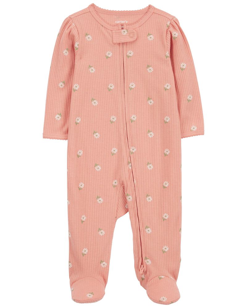 Baby Floral 2-Way Zip Cotton Sleep & Play Pajamas, image 1 of 6 slides