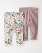 Baby 2-Pack Organic Cotton Rib Leggings in Botanical Butterfly & Plum Taupe, image 1 of 3 slides