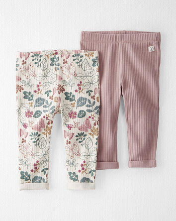 Baby 2-Pack Organic Cotton Rib Leggings in Botanical Butterfly & Plum Taupe, 