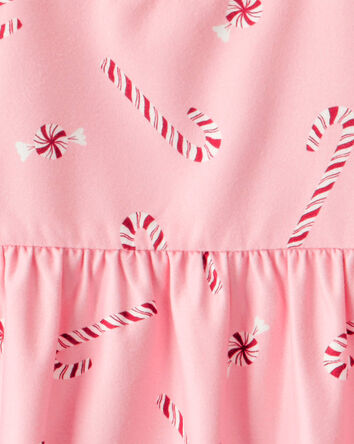 Girls 2-Piece Peppermints Long-Sleeve Loose Fit Night Gown & Matching Doll Gown - Pink, 