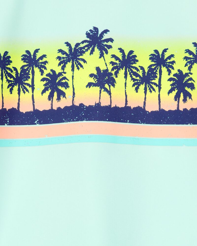 Toddler Boy Palm Tree Long-Sleeve Rashguard Swim - Mint Blue, image 2 of 3 slides