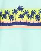 Toddler Boy Palm Tree Long-Sleeve Rashguard Swim - Mint Blue, image 2 of 3 slides
