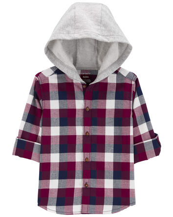 Toddler Plaid Hooded Button-Down Shirt, 