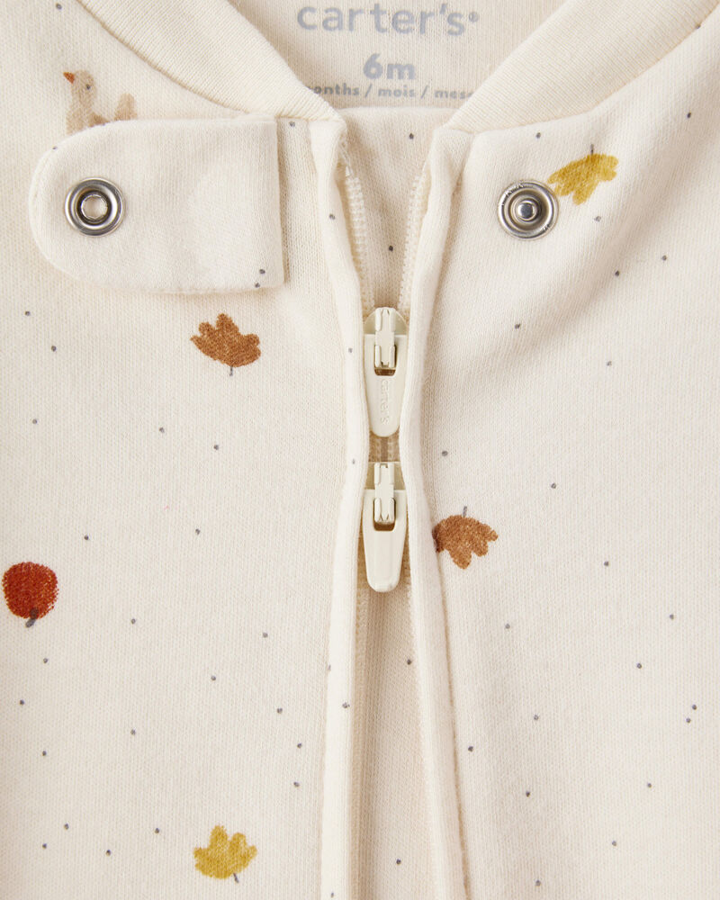 Baby Thanksgiving Turkey Print 100% Cotton Long-Sleeve Sleep & Play Pajamas - Cream, image 2 of 4 slides