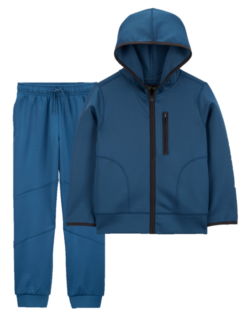 Kid 2-Piece Stretch Tech Hooded Jacket & Joggers Set - Navy, image 1 of 6 slides