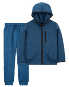 Kid 2-Piece Stretch Tech Hooded Jacket & Joggers Set - Navy, image 1 of 6 slides