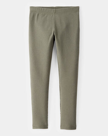 Kid Solid Cotton Ribbed Stretch Leggings - Green, 