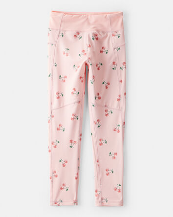 Girls Cherry Print Active Leggings - Pink, 
