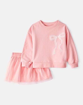 Toddler Girl Bow Long-Sleeve Top & Tulle Skirt Set - Pink, 