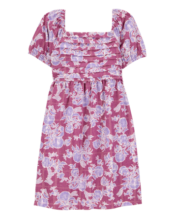 Kid Smocked Floral Print Dress - Pink, 