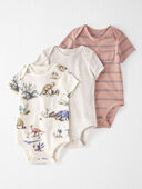 Prehistoric Print, Painterly Stripes - Baby 3-Pack Organic Cotton Rib Bodysuits